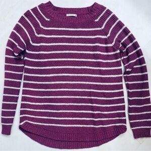 Staccato, purple, white striped sweater. Like New.